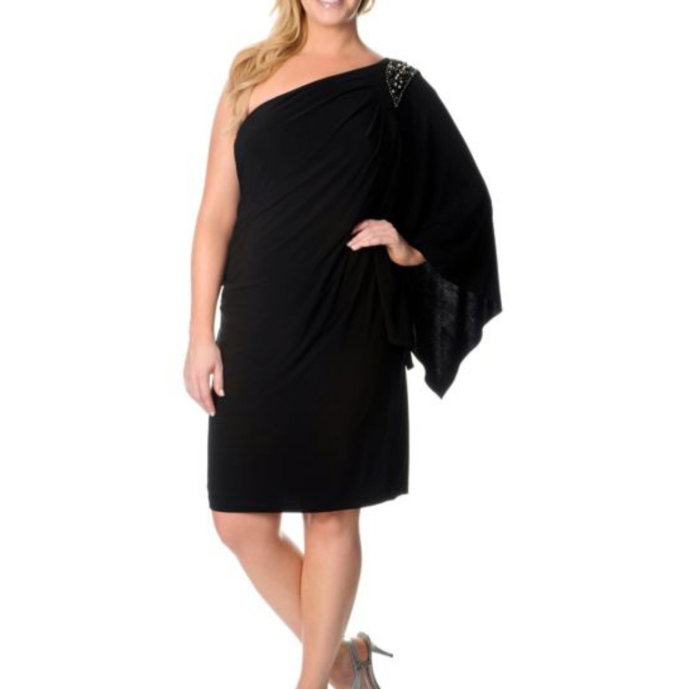 R&M Richards one shoulder black dress